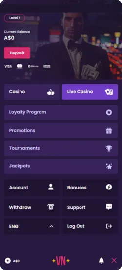 Main menu Vegas Now casino